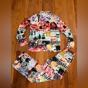 Taylor Swift Graphic Collage Long-Sleeve Pajama Set - Multicolor